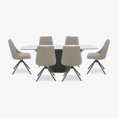 Furniture Village Icon White Extending Dining Table and 6 Icon Chairs with Bronze Legs - 180-cm
