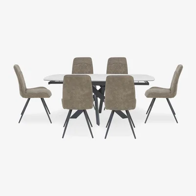 Furniture Village Warrior Crystal White Swivel Extending Dining Table with 6 Standard Chairs