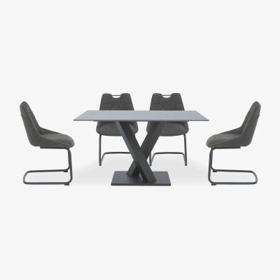 Furniture Village Warrior Grey Compact Fixed Dining Table with 4 Cantilever Chairs - Grey