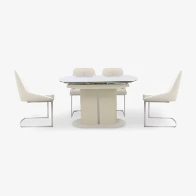 Furniture Village Avorio Swivel Extending Dining Table and 4 Cantilever Chairs Set