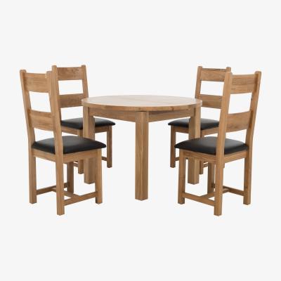 Furniture Village Furnitureland - California Round Solid Oak Extending Dining Table and 4 Wood Ladder Back Chairs