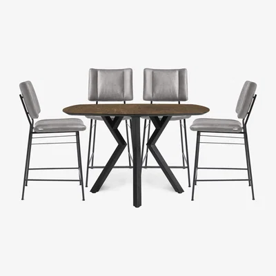 Furniture Village Habufa - Toronto Table and 4 Light Grey Faux TO Leather Fixed Bar Stools - Rust