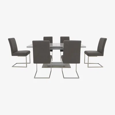Furniture Village Grigio Large Extending Dining Table and Set of 6 Faux Leather Dining Chairs - Grey