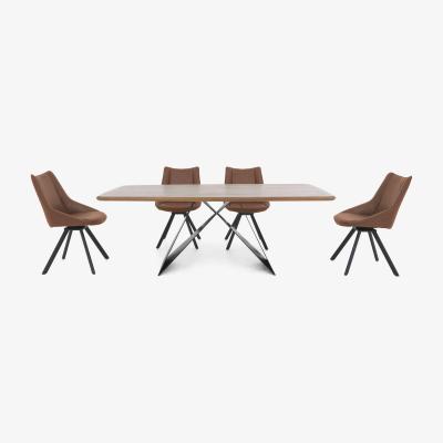Furniture Village Lucio 200cm Dining Table with 4 Faux Leather Swivel Chairs - Brown