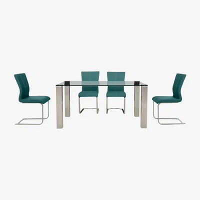 Furniture Village Ideas 160cm Dining Table with Grey Tabletop and 4 Dining Chairs with Square-Edged Cantilever Bases with Curved Bar