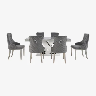 Furniture Village Dolce Large Dining Table, 4 Side Chairs and 2 Button Back Dining Chairs