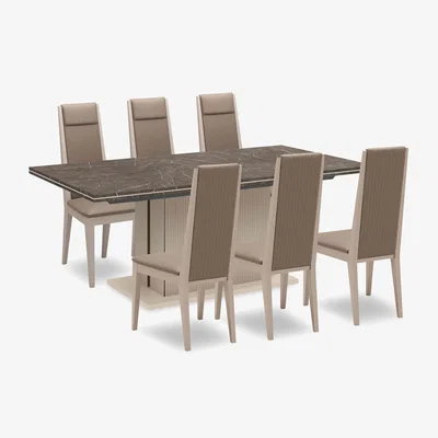 Furniture Village Lusso Small Extending Dining Table and 6 Panelled Faux Leather Chairs