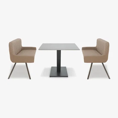 Furniture Village Ion Fixed Dining Table with 2 Faux Leather High Back Benches - 135-cm - Light Brown
