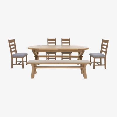Furniture Village Hewitt Oval Extending Dining Table, 4 Slatted Dining Chairs and 180 cm Bench