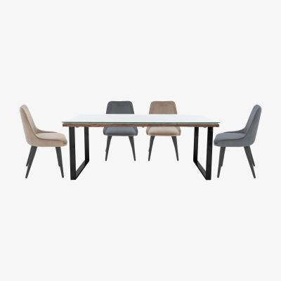 Furniture Village Noir Dining Table with U-Leg Base and 4 Chairs - 180-cm - Grey and Taupe
