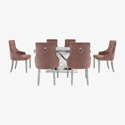 Furniture Village Dolce Small Dining Table and 6 Button Back Chairs