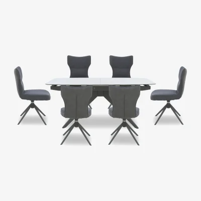 Furniture Village Carrera 180cm Pop Up Extending Dining Table and 6 Swivel Chairs - 180-cm