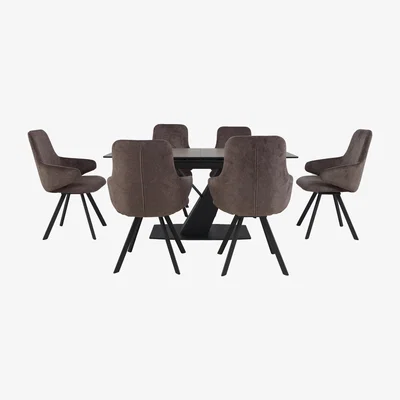 Furniture Village Enterprise Dining Table and 6 Swivel Arm Chairs Dining Set