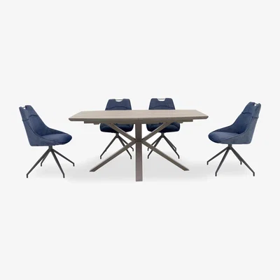 Furniture Village Pedro Extending Dining Table with 4 Swivel Fabric Chairs - Blue