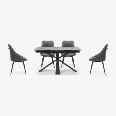 Furniture Village Crete Small Extending Dining Table and 4 Faux Leather Swivel Chairs