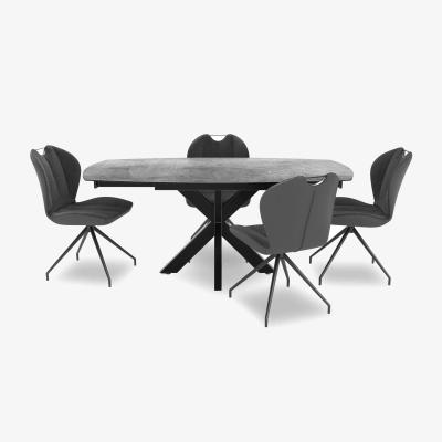 Furniture Village Raul 160cm Silver Swivel Extending Dining Table and 4 Swivel Chairs - Anthracite