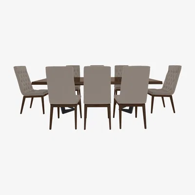 Furniture Village Palazzo 200cm Extending Dining Table in Dark Walnut with 8 Capitonne Buttoned Dining Chairs