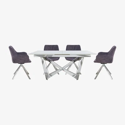 Furniture Village Marvel Chrome Small Extending Dining Table and 4 Swivel Chairs - Charcoal