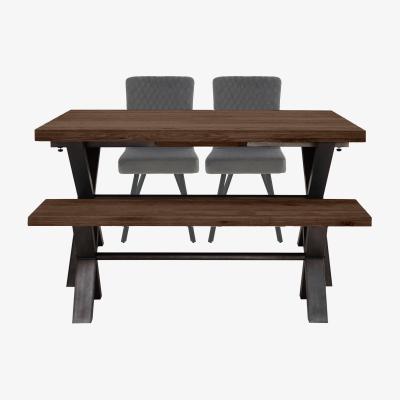 Furniture Village Mars Small Dining Table with 2 Velvet Chairs and Small Bench