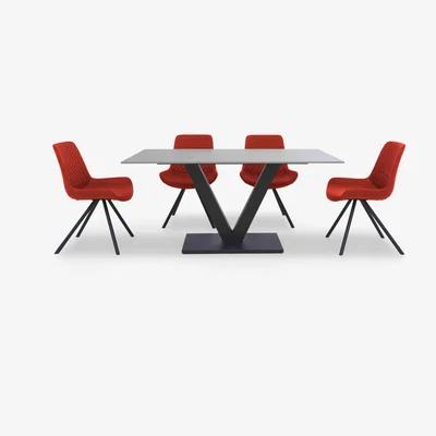 Furniture Village Ion Fixed Dining Table with 4 Fabric Chairs - 160-cm - Burnt Orange