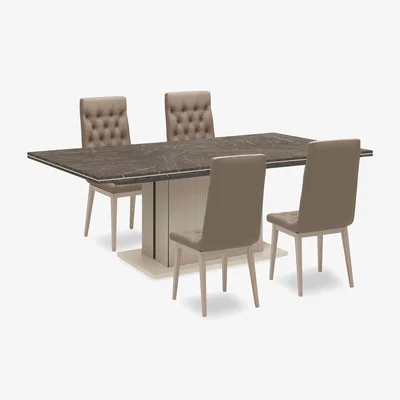 Furniture Village Lusso Large Extending Dining Table and 4 Buttoned Faux Leather Chairs