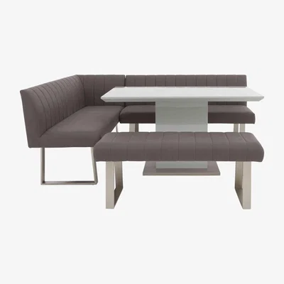 Furniture Village Grigio Fixed Dining Table, Left-Hand Facing Corner Bench and Standard Bench Dining Set - Grey