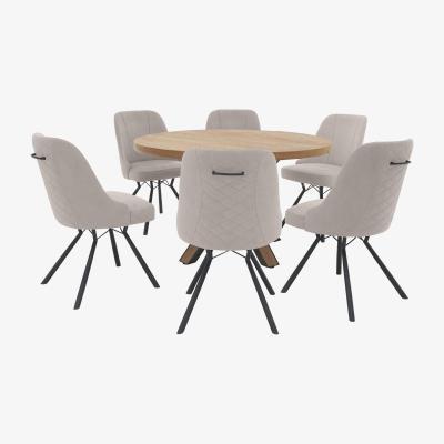 Furniture Village Detroit Round Dining Table and 6 Detroit Dining Chairs - Grey