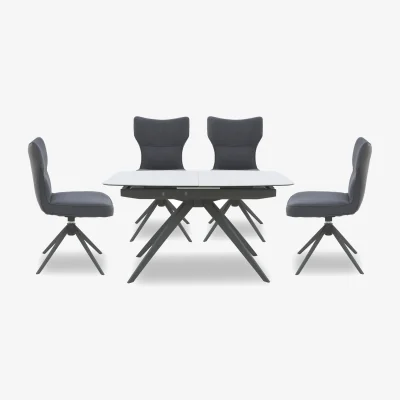 Furniture Village Carrera 140cm Pop Up Extending Dining Table and 4 Swivel Chairs - 140-cm