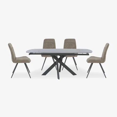Furniture Village Warrior Grey Swivel Extending Dining Table with 4 Standard Chairs - Grey