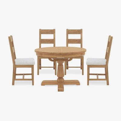 Furniture Village Augusta Round Extending Dining Table and 4 Wooden Ladderback Chairs