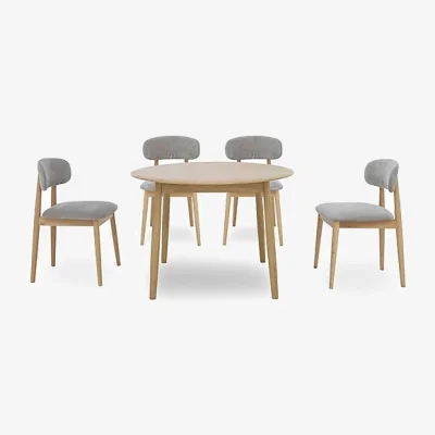 Furniture Village Stockholm Round Extending Dining Table and 4 Wooden Chairs - Light Oak