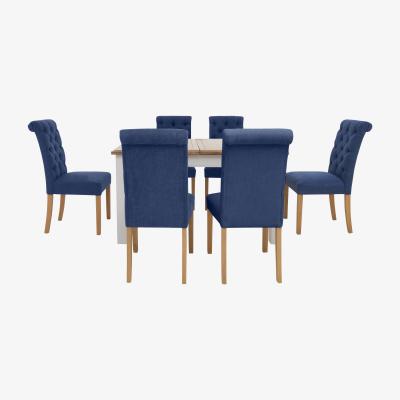 Furniture Village Furnitureland - Hamilton Rectangular Extending Dining Table and 6 Button Back Chairs - Denim