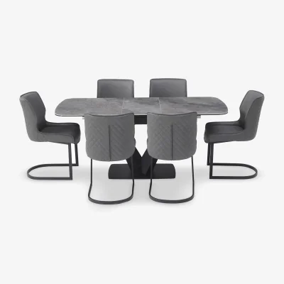 Furniture Village Cupra Pop Up Extending Dining Table and 6 Chairs - 140-cm - Charcoal