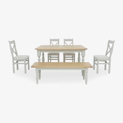 Furniture Village Moore Extending Dining Table with 4 Cross Back Chairs and a Bench - 140-cm