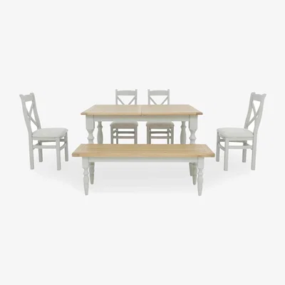 Furniture Village Moore Extending Dining Table with 4 Cross Back Chairs and a Bench - 140-cm