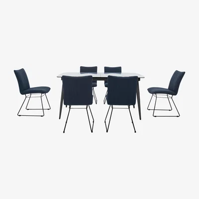 Furniture Village Ace Large Extending Dining Table and 6 Chairs - Blue