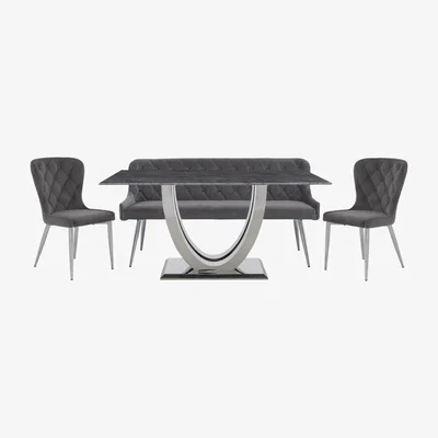 Furniture Village Donnie Dining Table, Bench and 2 Chairs - Grey