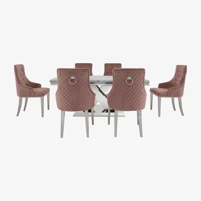 Furniture Village Dolce Dining Table and 6 Button Back Dining Chairs