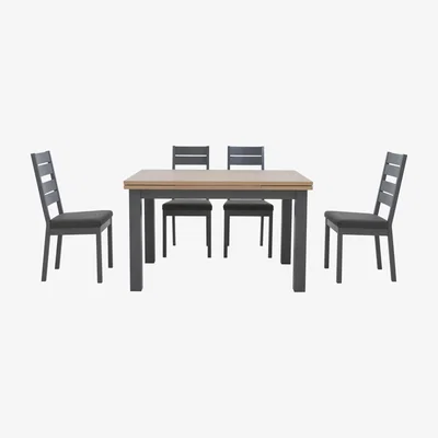 Furniture Village Cayenne Oak Extending DIning Table and 4 Oak Painted Dining Chairs