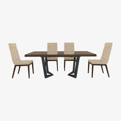 Furniture Village Palazzo 200cm Extending Dining Table in Dark Walnut with 4 Capitonne Buttoned Dining Chairs