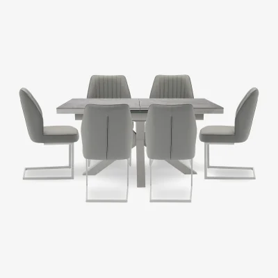 Furniture Village Fumo Pop Up Extending Dining Table and 6 Faux Leather Cantilever Chairs - 140-cm