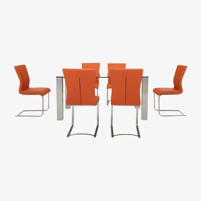 Furniture Village Ideas 160cm Dining Table with Grey Tabletop and 6 Dining Chairs with Square-Edged Cantilever Bases with Curved Bar
