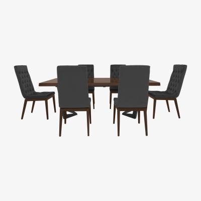 Furniture Village Palazzo 160cm Extending Dining Table in Dark Walnut with 6 Capitonne Buttoned Dining Chairs
