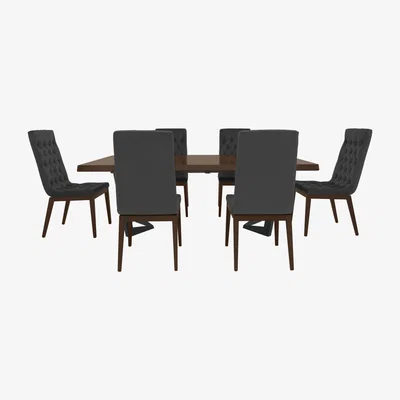 Furniture Village Palazzo 160cm Extending Dining Table in Dark Walnut with 6 Capitonne Buttoned Dining Chairs