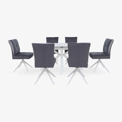 Furniture Village Glacier Small Extending Dining Table and 6 Swivel Chairs