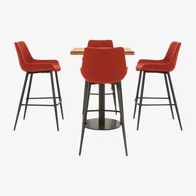 Furniture Village Earth Bar Table and 4 Rocket Bar Stools - Red