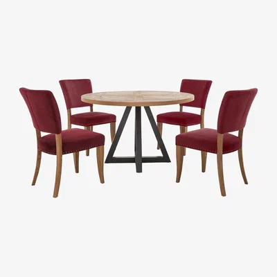 Furniture Village Globe Table and 4 Velvet Chairs Set - Red