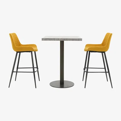 Furniture Village Moon Bar Table and 2 Rocket Bar Stools - Yellow