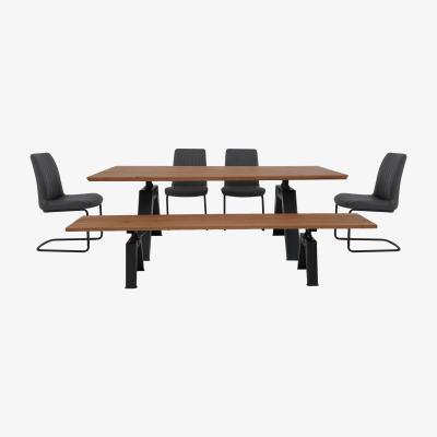 Furniture Village Thor Dining Table, 4 Grey Dining Chairs and Dining Bench Dining Set - Brown