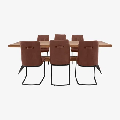 Furniture Village Bodahl - Thanos Dining Table and 6 Cognac Chairs Dining Set - 240-cm